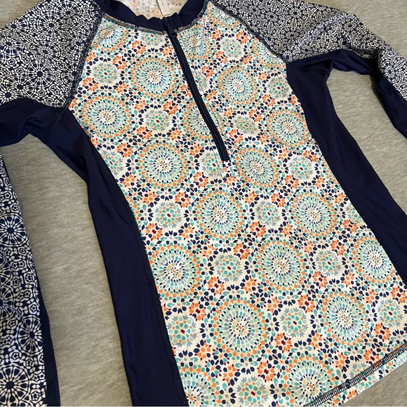 Helen Jon Navy Floral Zip-Up Rash Guard - Picture 2 of 5